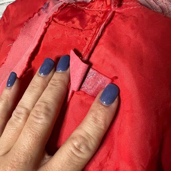 Vintage 70s Alfred Angelo Victorian illusion lace ruffle pink red wedding dress - Picture 10 of 16